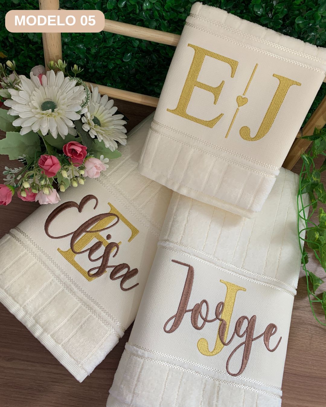 jogo toallhas casal bordadas banho e rosto